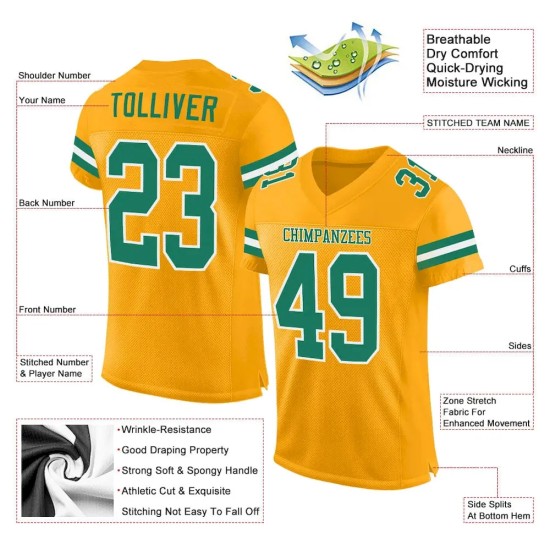 Custom Gold Kelly Green-White Mesh Authentic Football Jersey Custom Gold Kelly Green-White Mesh Authentic Football Jersey