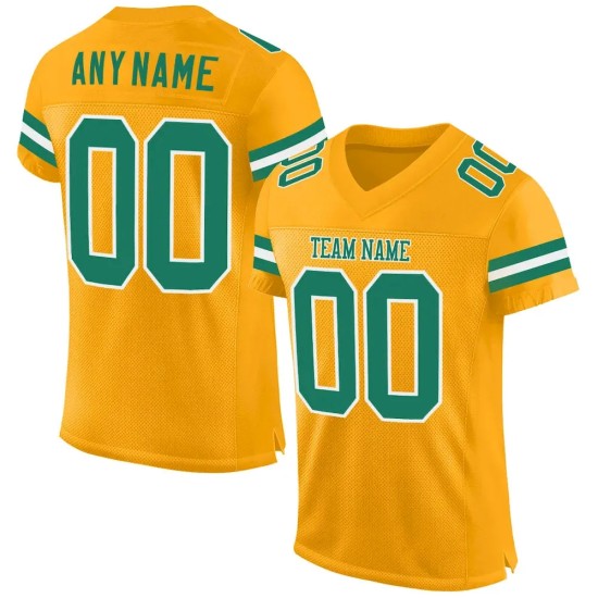 Custom Gold Kelly Green-White Mesh Authentic Football Jersey Custom Gold Kelly Green-White Mesh Authentic Football Jersey