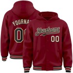 Custom Crimson Black-City Cream Bomber Full-Snap Varsity Letterman Hoodie Jacket