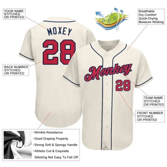 Custom Cream Red-Navy Authentic Baseball Jersey