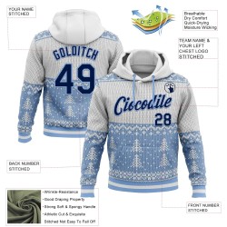 Custom Stitched White Navy-Light Blue 3D Christmas Sports Pullover Sweatshirt Hoodie