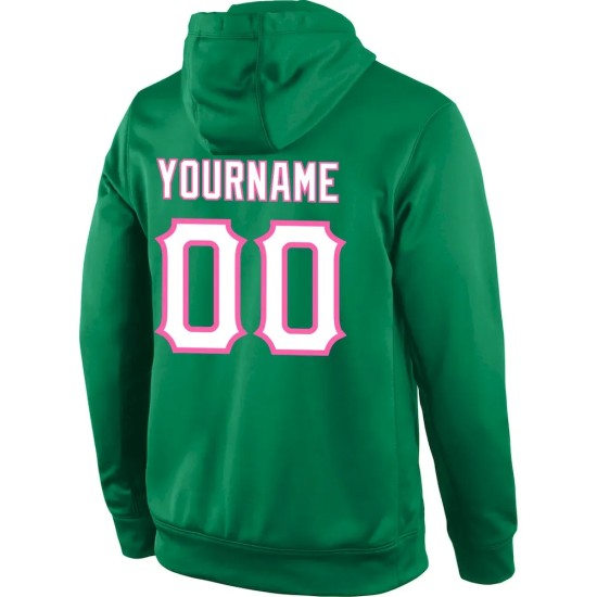 Custom Stitched Kelly Green White-Pink Sports Pullover Sweatshirt Hoodie