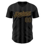 Custom Black Old Gold 3D Pattern Design Stripes Authentic Baseball Jersey