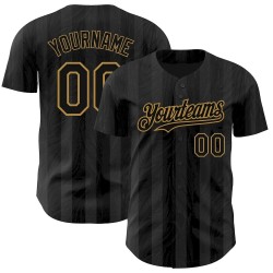 Custom Black Old Gold 3D Pattern Design Stripes Authentic Baseball Jersey