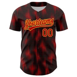 Custom Black Red-Gold 3D Pattern Design Halftone Dots Authentic Baseball Jersey Custom Black Red-Gold 3D Pattern Design Halftone Dots Authentic Baseball Jersey